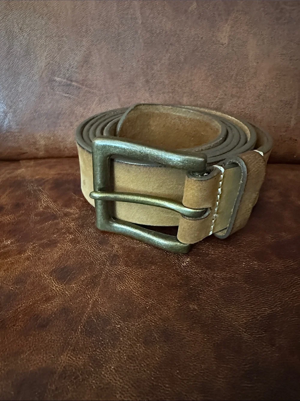 Timberland Men's Leather Belt Size 54 Waist Light Brown with Brass Buckle